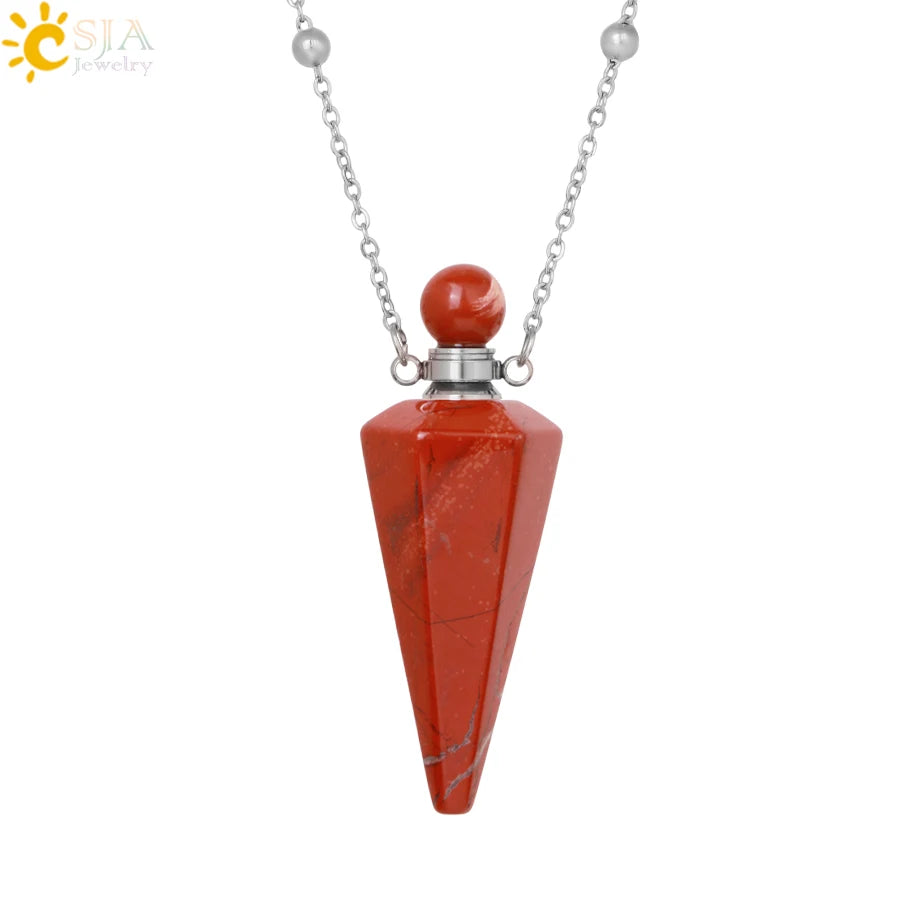 Natural Stone Cone Perfume Bottle Necklace