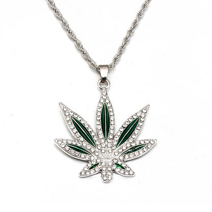 Rhinestone Maple Pendant Necklace