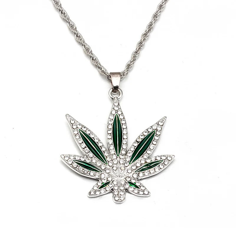 Rhinestone Maple Pendant Necklace