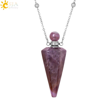 Natural Stone Cone Perfume Bottle Necklace