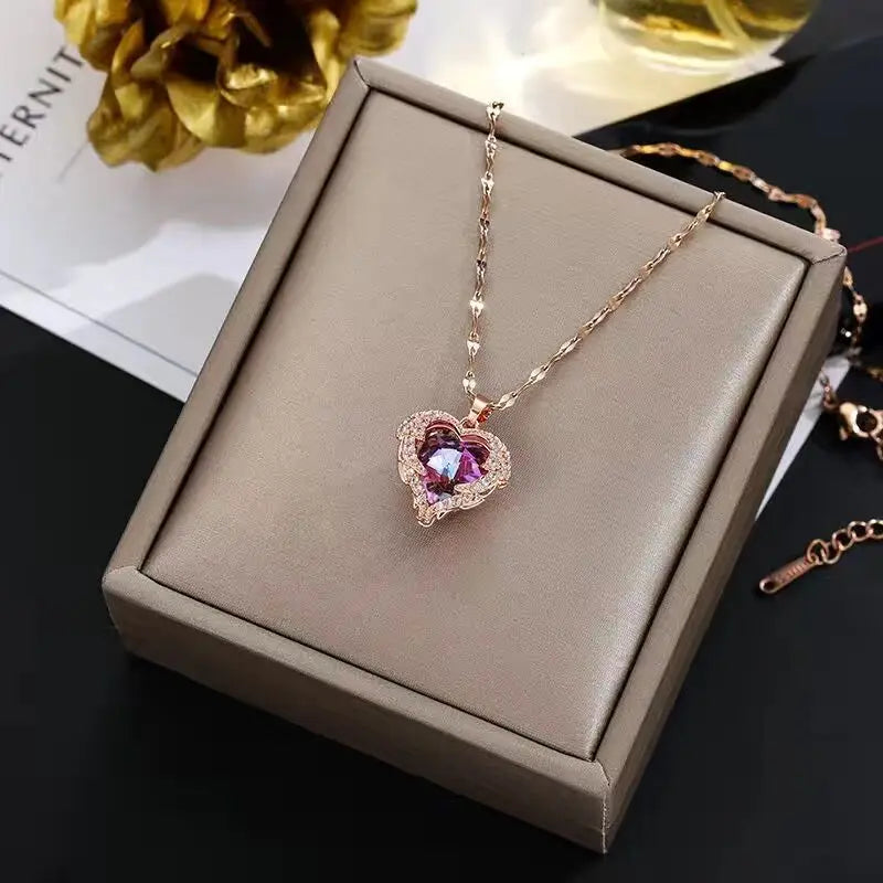 Colourful Crystal Ocean Heart Pendant Necklace