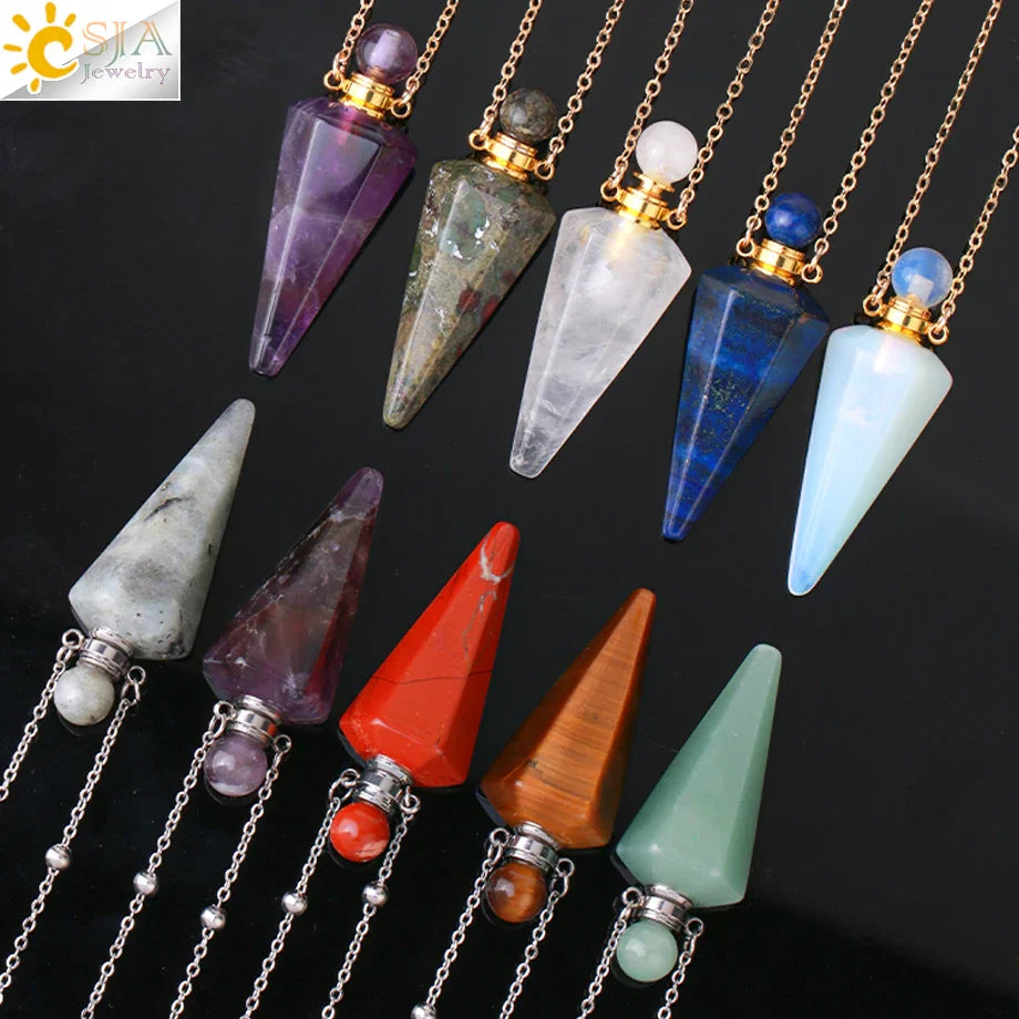 Natural Stone Cone Perfume Bottle Necklace