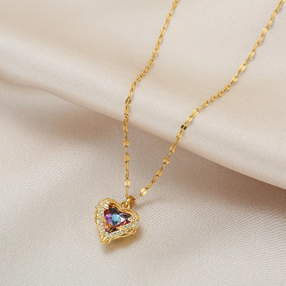 Colourful Crystal Ocean Heart Pendant Necklace