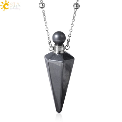 Natural Stone Cone Perfume Bottle Necklace