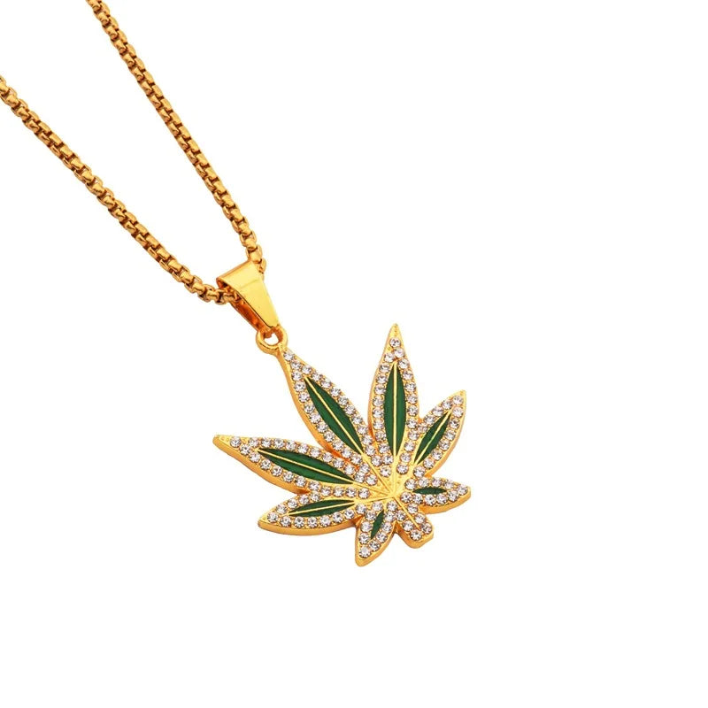 Rhinestone Maple Pendant Necklace