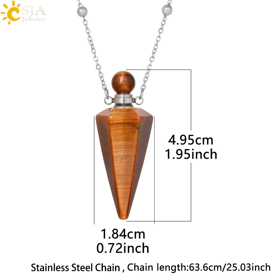 Natural Stone Cone Perfume Bottle Necklace