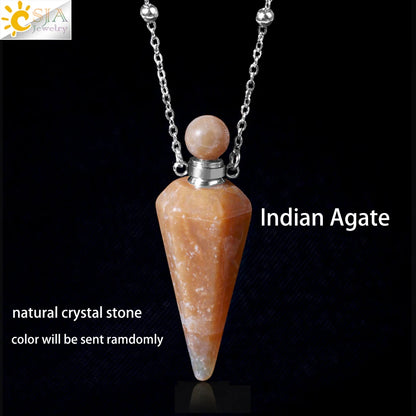 Natural Stone Cone Perfume Bottle Necklace