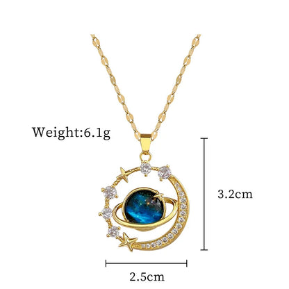 Y2K Starry Sky Necklace – Luxurious Stainless Steel Clavicle Chain with Star & Moon Pendant, Versatile & Elegant Planet Design