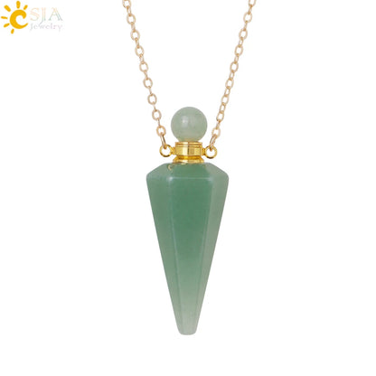 Natural Stone Cone Perfume Bottle Necklace