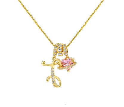 A - Z Alphabet Elegant Blue Heart Necklace with Zircons - Trendy Radar