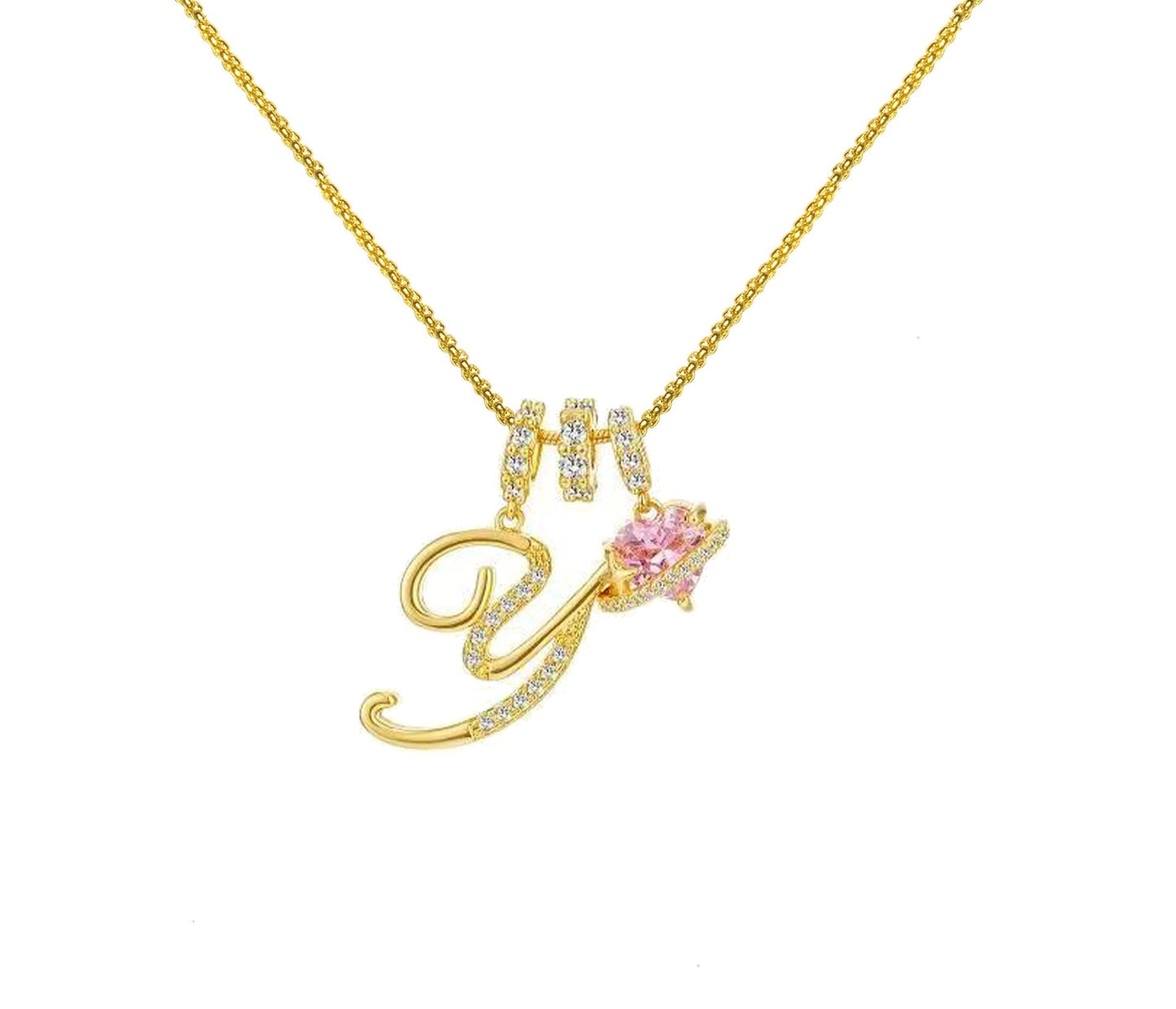 A - Z Alphabet Elegant Blue Heart Necklace with Zircons - Trendy Radar