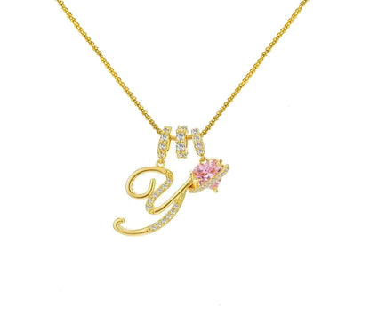 A - Z Alphabet Elegant Blue Heart Necklace with Zircons - Trendy Radar