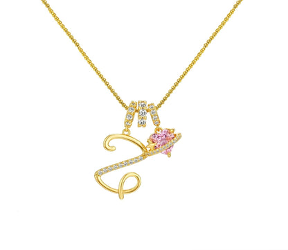 A - Z Alphabet Elegant Blue Heart Necklace with Zircons - Trendy Radar