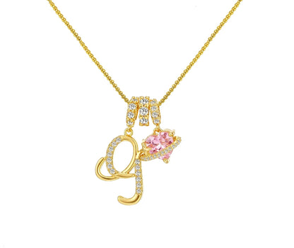 A - Z Alphabet Elegant Blue Heart Necklace with Zircons - Trendy Radar