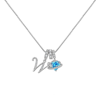 A - Z Alphabet Elegant Blue Heart Necklace with Zircons - Trendy Radar