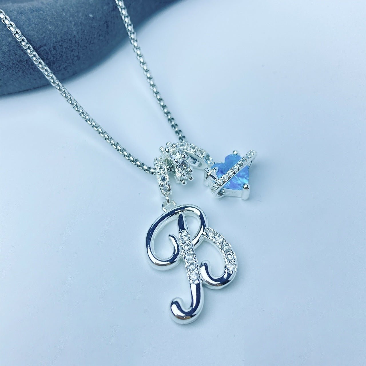 A - Z Alphabet Elegant Blue Heart Necklace with Zircons - Trendy Radar