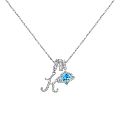 A - Z Alphabet Elegant Blue Heart Necklace with Zircons - Trendy Radar