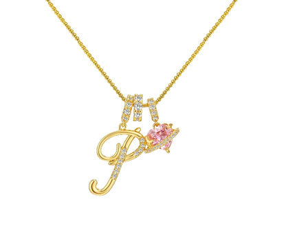 A - Z Alphabet Elegant Blue Heart Necklace with Zircons - Trendy Radar