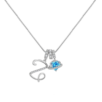 A - Z Alphabet Elegant Blue Heart Necklace with Zircons - Trendy Radar