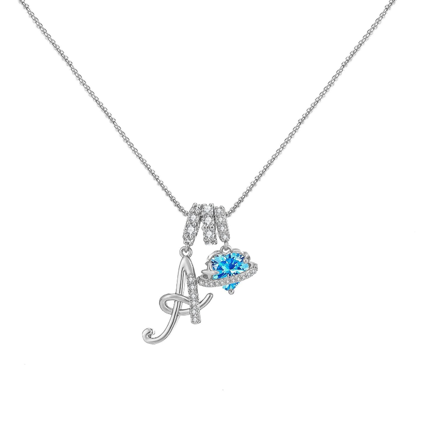 A-Z Alphabet Elegant Blue Heart Necklace with Zircons - Trendy Radar