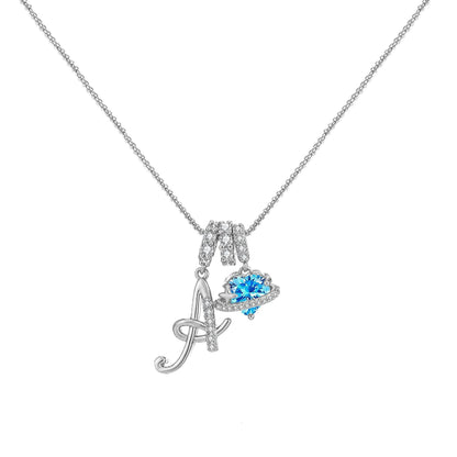 A-Z Alphabet Elegant Blue Heart Necklace with Zircons - Trendy Radar