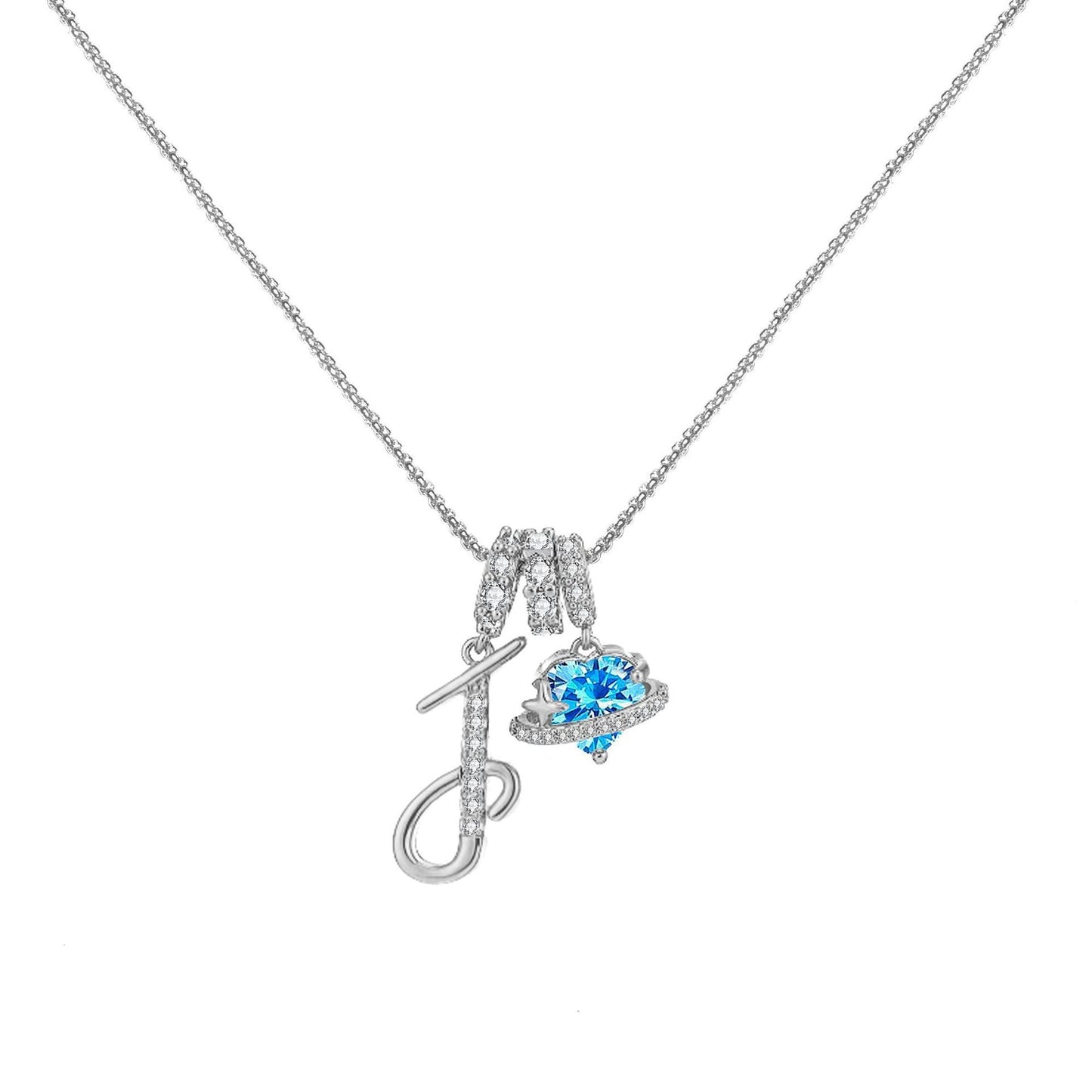A - Z Alphabet Elegant Blue Heart Necklace with Zircons - Trendy Radar