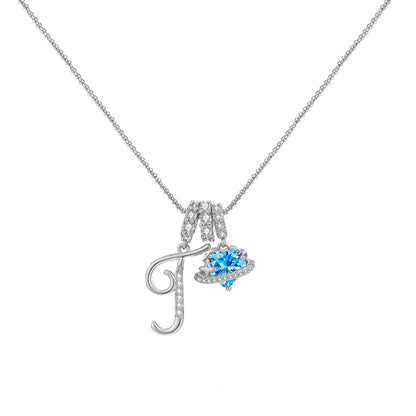 A-Z Alphabet Elegant Blue Heart Necklace with Zircons - Trendy Radar