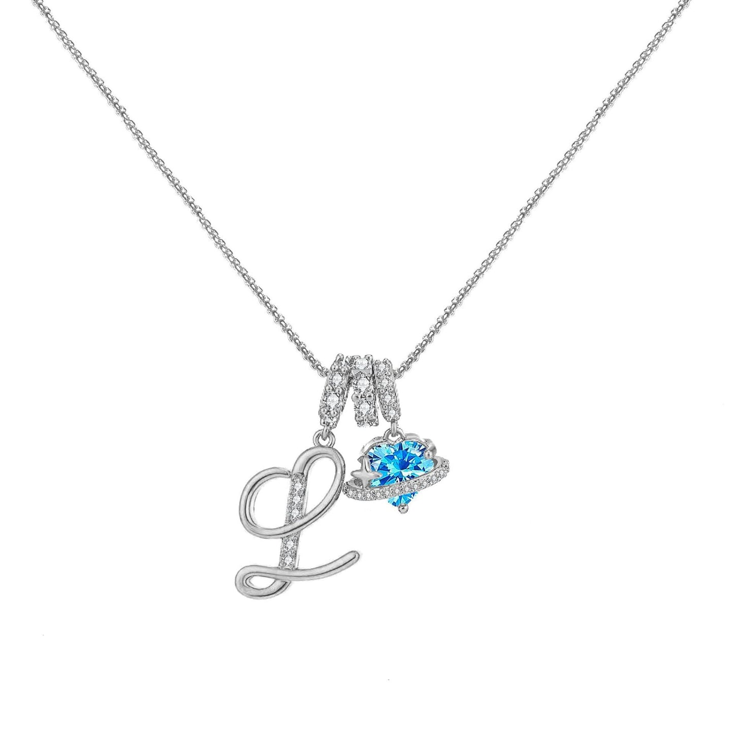 A-Z Alphabet Elegant Blue Heart Necklace with Zircons - Trendy Radar