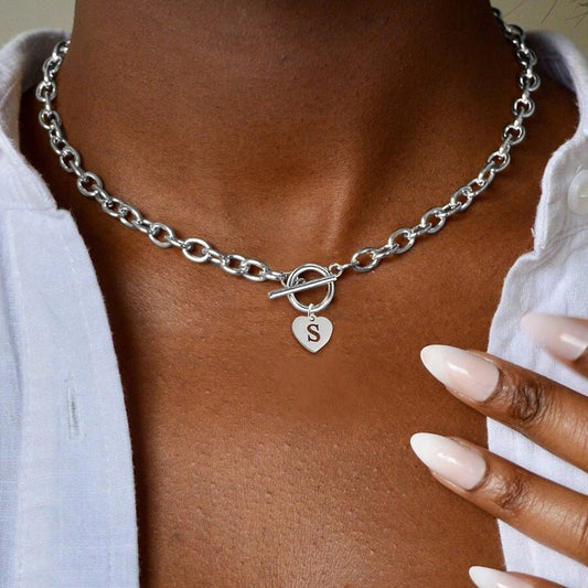 A–Z Initial Alphabet Letter Necklace with Heart Pendant - Trendy Radar
