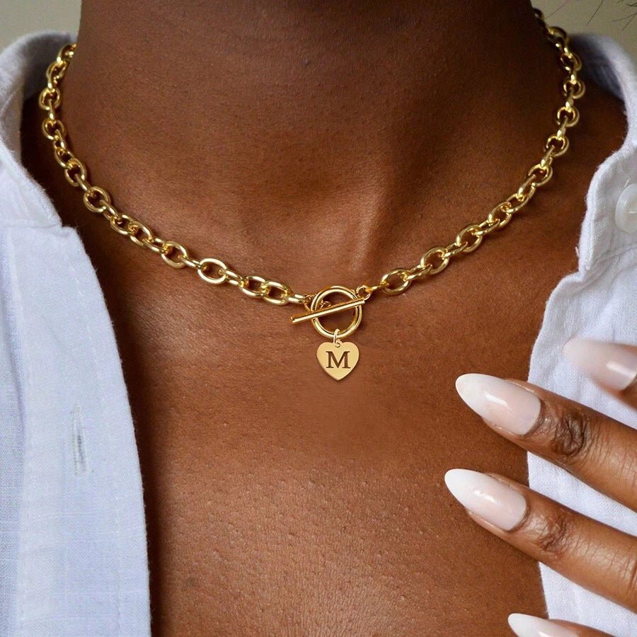 A–Z Initial Alphabet Letter Necklace with Heart Pendant - Trendy Radar