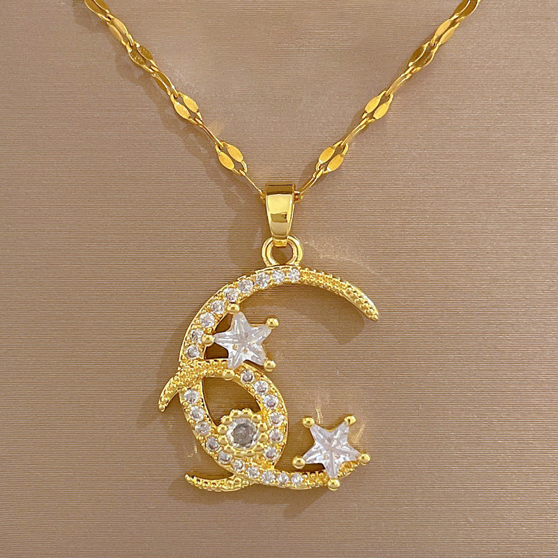 Star and Moon Pendant Clavicle Chain Necklace