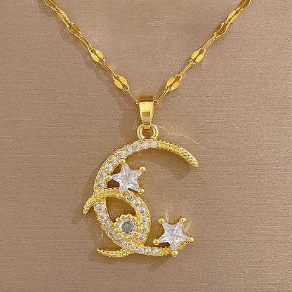 Star and Moon Pendant Clavicle Chain Necklace