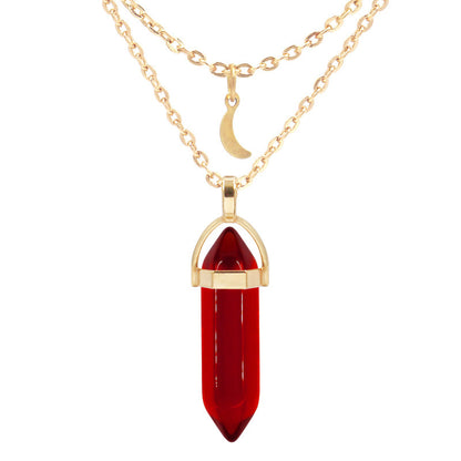 Unisex Crystal Moon & Hexagonal Turquoise Pendant Necklace