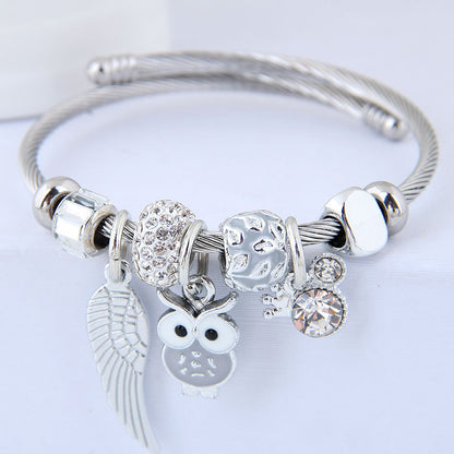 Beaded Owl & Angel Wings Charm Bracelet