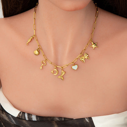 Gold Electroplated Stainless Steel Pearl Necklace