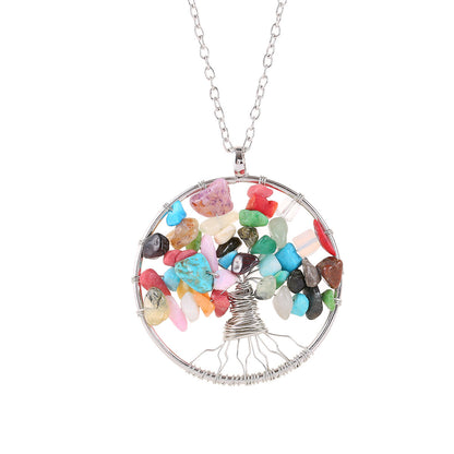 Tree of Life Crystal Gravel Pendant Necklace