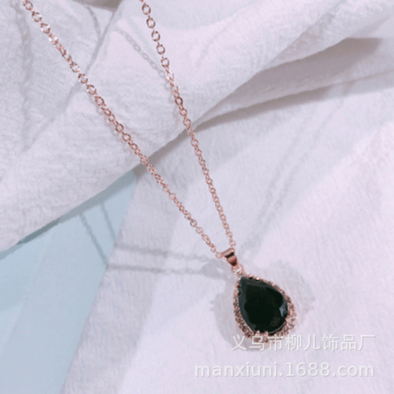 Water Drop Rose Gold Rhinestone Necklaces