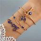 Blue Flower Love Butterfly Bracelet Set 4pcs