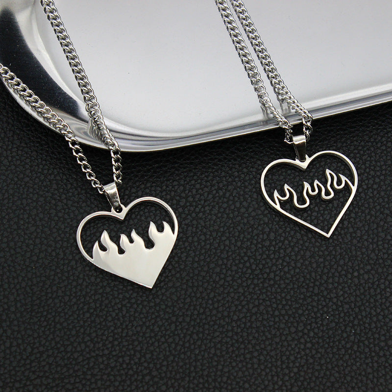 Love Flame Couple Necklace Stainless Steel