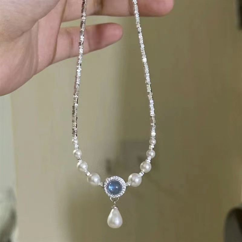 Ocean Blue Water Drop Pearl Necklace