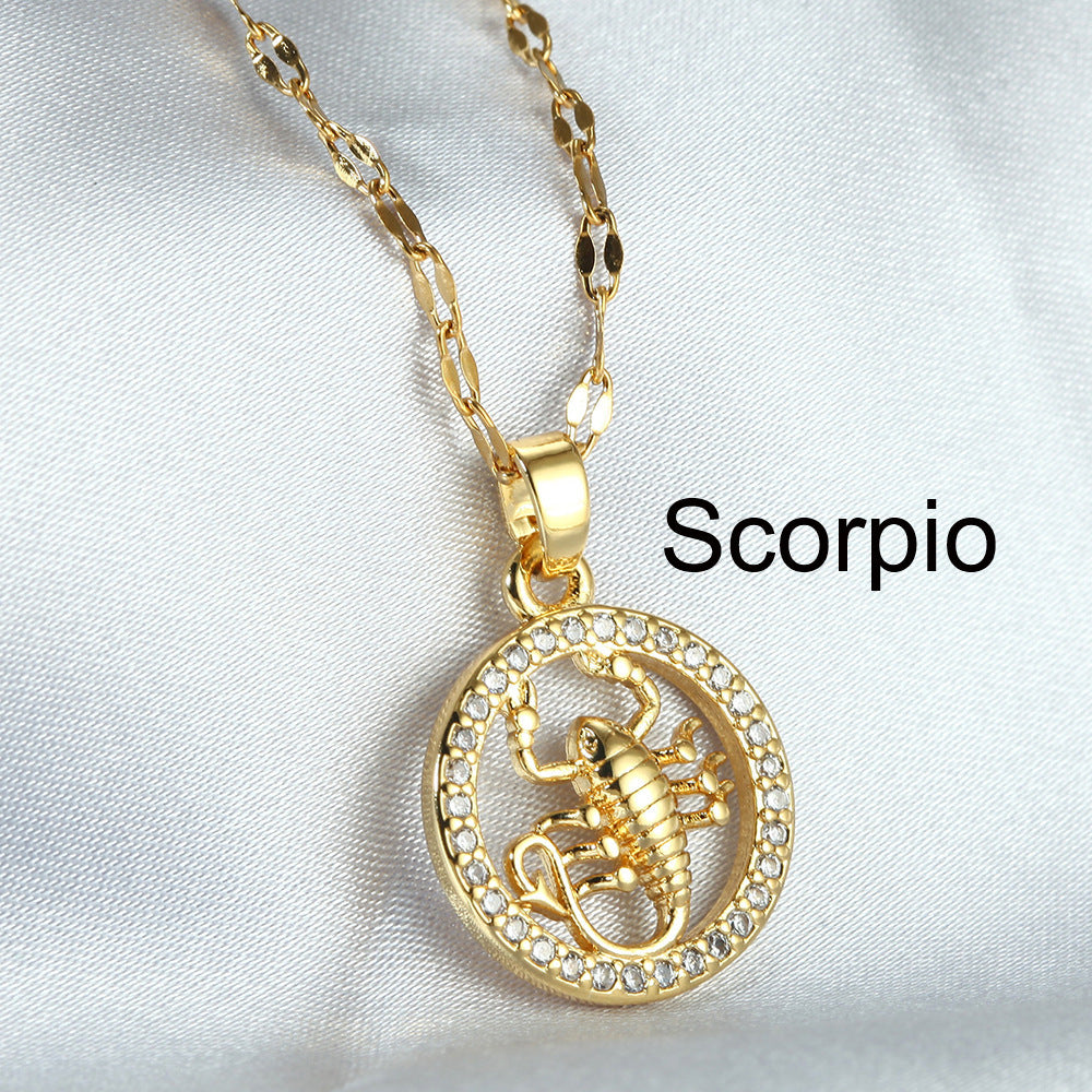 Golden Twelve Constellation Pendant Necklace