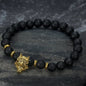 Asgard Crafted Grey Wolf Head and Lava Stone Bracelet