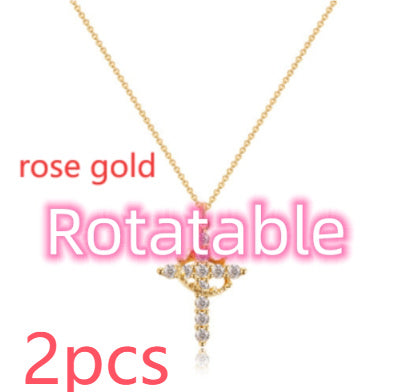 Cross Full Diamond Crown Rotatable Necklace