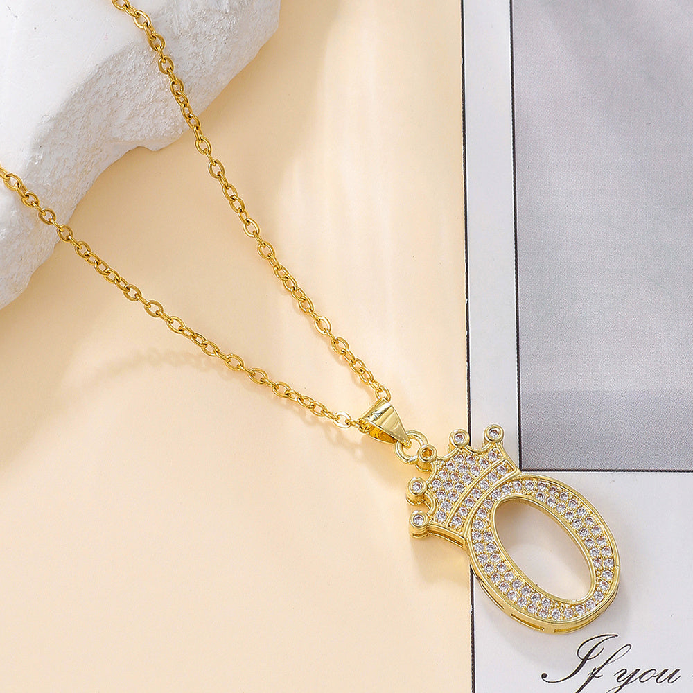 Gold Crown A-Z Pendant Necklace
