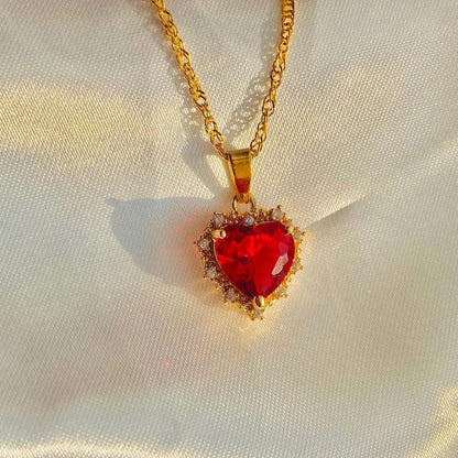 Gold Clavicle Chain Necklace with Colourful Rhinestone Heart