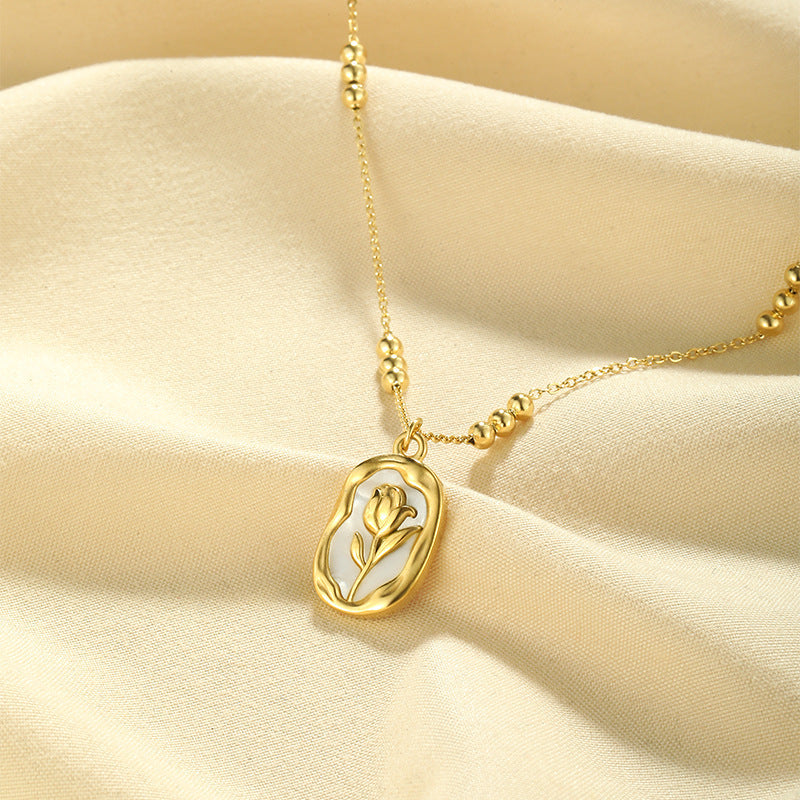 Rose White Shell Pendant Necklace