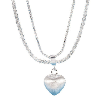 Double Layer Brushed Heart Pendant Necklace