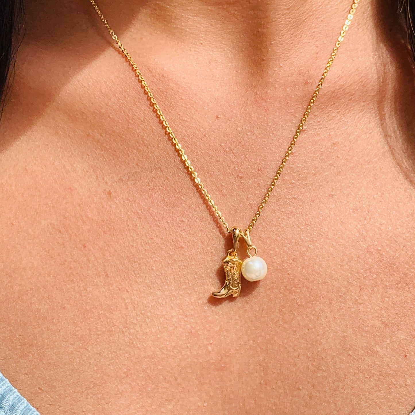 Cowboy Boot & Pearl Pendant Necklace
