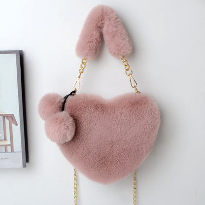 Love Heart-Shaped Plush Handbag