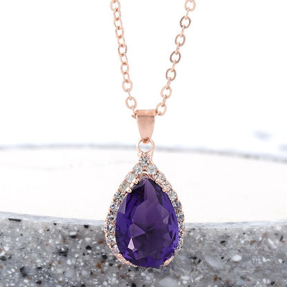 Water Drop Rose Gold Rhinestone Necklaces